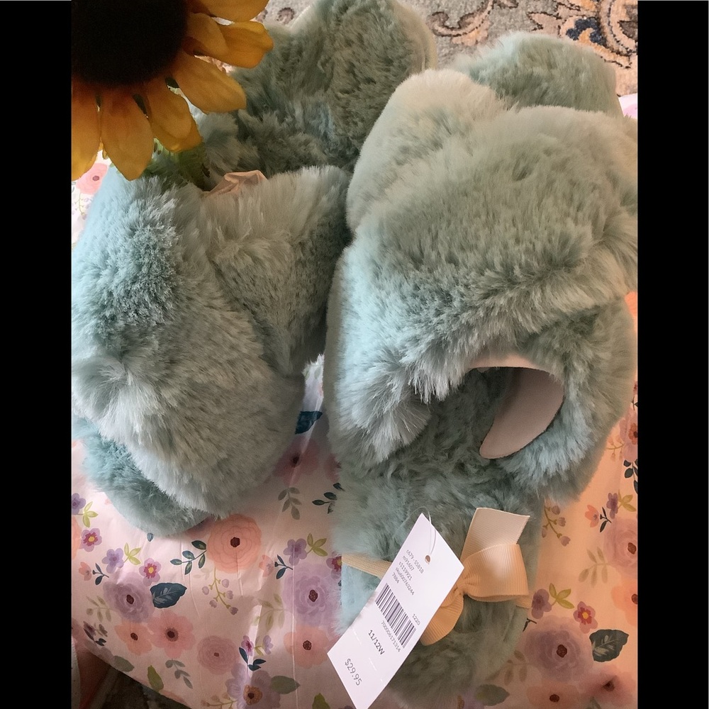 LOWEST🌺 NWT LANE BRYANT Sz11/12 WIDE WIDTH AQUA BLUE SLIPPERS - Picture 9 of 12